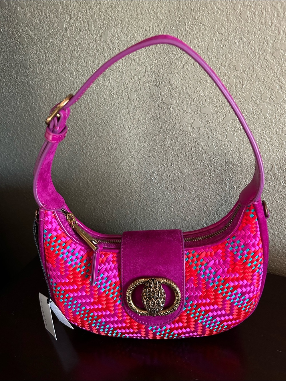 Kurt Geiger Bright Pink Woven Shoulder Bag